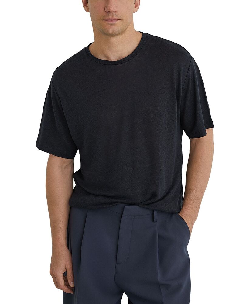 レイス メンズ トップス シャツ リラックスフィット リネン REISS Langley Relaxed Fit Linen T-Shirt Navy ネイビー｜ReVida 店 20,931円