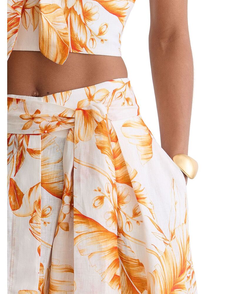 レイス レディース 下つ方スコート 御花柄 刷り上げる リネン 御花 REISS Milly Floral Print Linen Skirt Ivory/Orange 象牙色