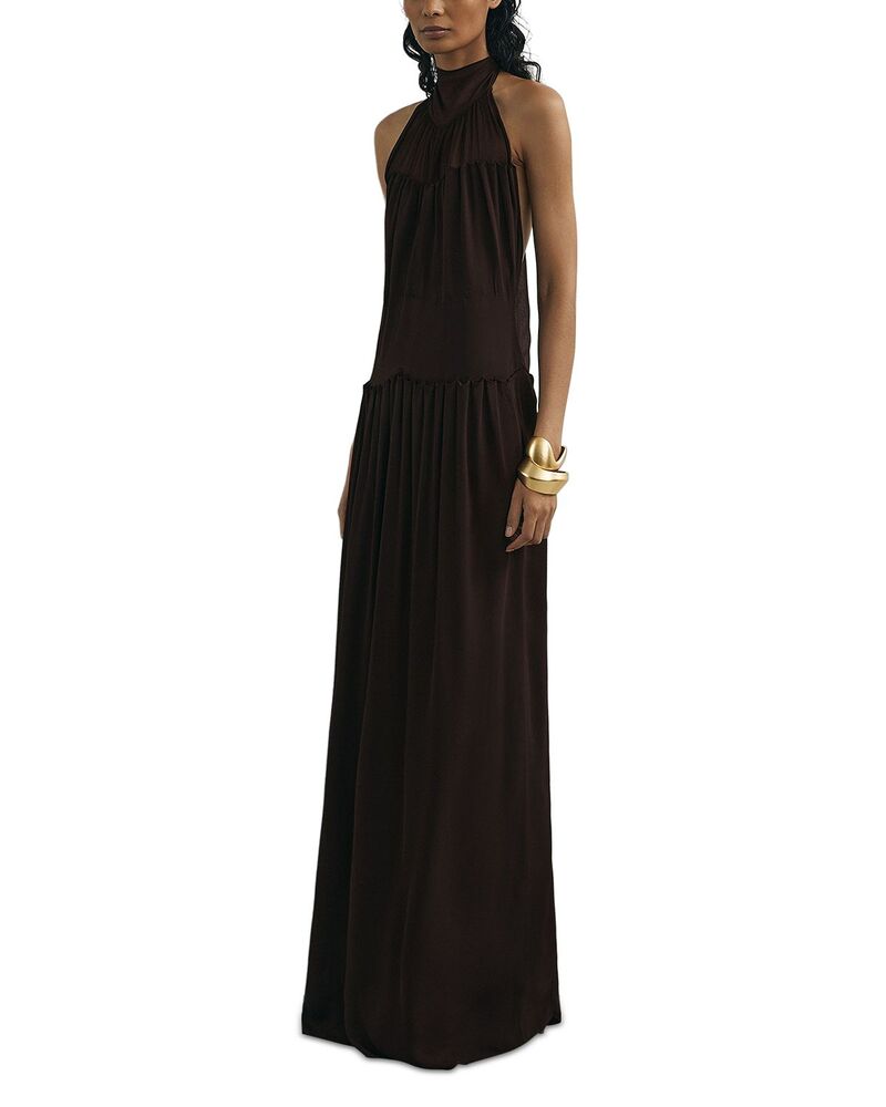 レイス レディース トップス 衣裳 マキシ ホルター REISS Luna Halter Maxi Dress Chocolate 黒茶