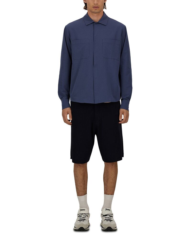 ヘルノ メンズ アウター ジャケット・ブルゾン シャツ Herno Seersucker Shirt Jacket with Chest Pocketsky Blue ブルー｜ReVida 店