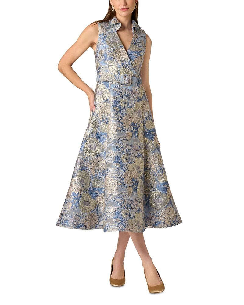 アイダンマットックス レディース トップス プルオーバー midi Aidan Mattox Jacquard Midi Shirt Dress Blue Multi 青み