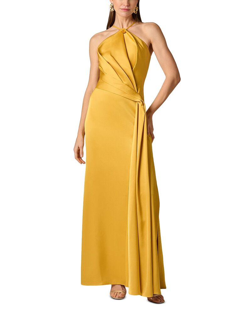 アイダンマットックス レディース トップス 衣裳 縮緬 繻子 Aidan Mattox Crepe Back Satin Dress Golden Rod
