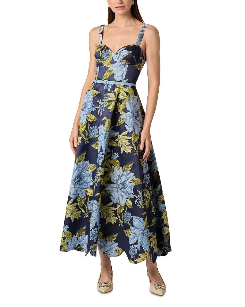 アイダンマットックス レディース トップス 衣裳 MIDI Aidan Mattox Jacquard Midi Dress Blue Multi 青碧