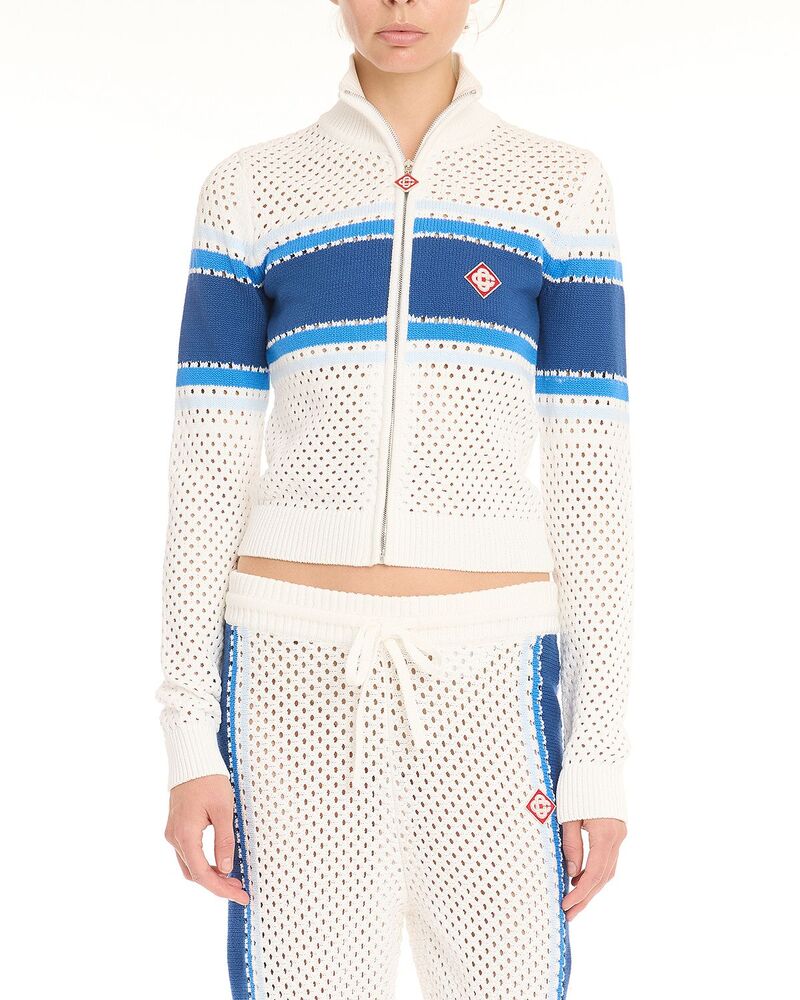 カサブランカ レディース アウター 上衣・上衣 メッシュ Casablanca Mesh Stripe Bomber Jacket White / Blue 白いこと
