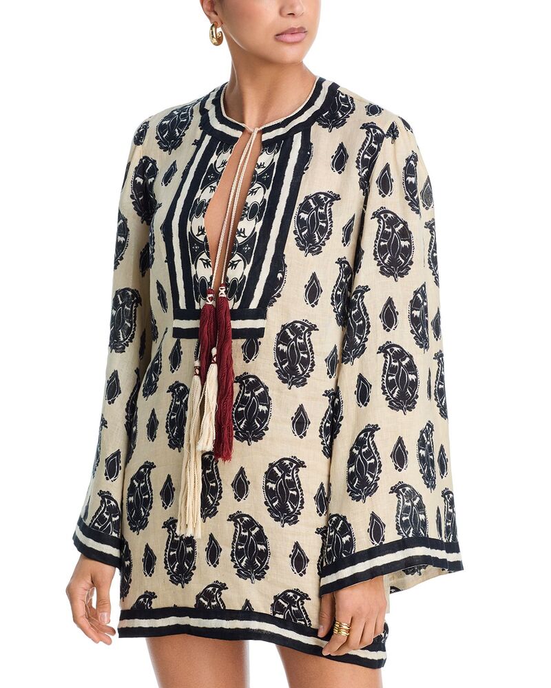 ジョアンナオッティ レディース トップス 衣裳 リネン Johanna Ortiz Caretaker Of The Jungle Linen Tunic Dress Ecru Black エクリュ