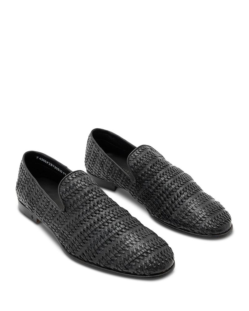 ジョンバルベイトス メンズ シューズ スリッポン・ローファー John Varvatos Men\u0027s Venice Woven Slip On Shoes Black 黒いこと
