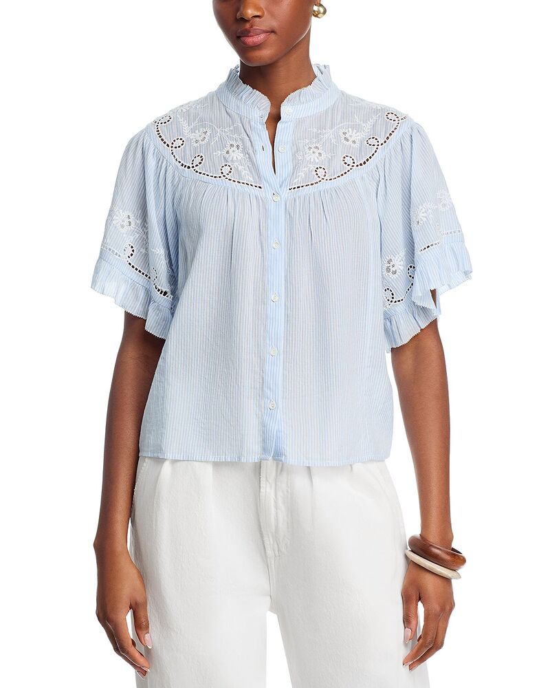 キセレナ レディース トップス プルオーバー Xirena Mae Shirt Blue White 白いこと