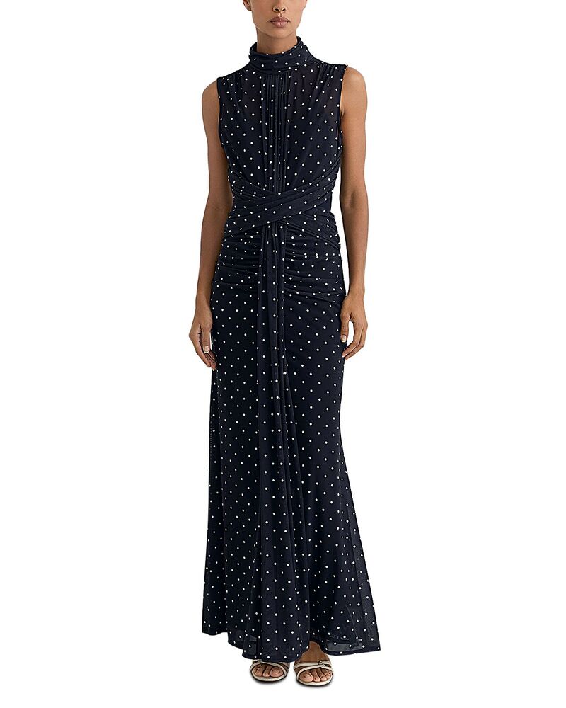 レイス レディース トップス 衣装 点点柄 点点 刷り上げる REISStacey Printed Polka Dot Dress Navy/ivory 象牙色