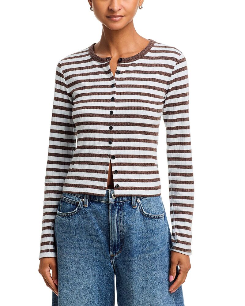 ラグアンドボーン レディース アウター ジレー 編み物 rag \u0026 bone The Knit Wide Rib Stripe Cardigan Cocoa チョコレート