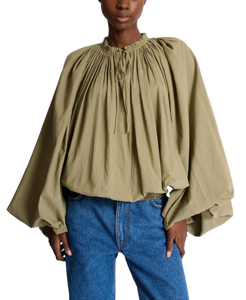 バルマン レディース トップス プルオーバー 綿織物 トップ Balmain Cotton Blouse Green 緑であること
