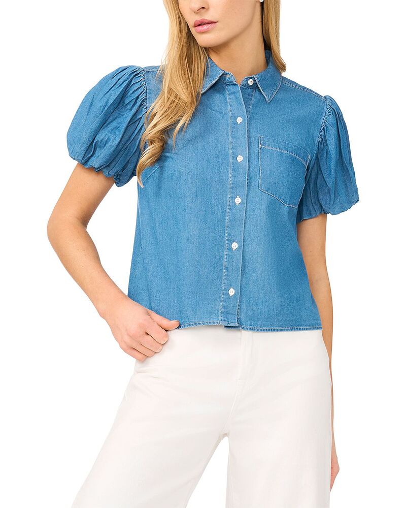 セセ レディース トップス ティーシャツ ジーンズ CeCe Bubble Sleeve Denim Shirt Light Indigo インディゴ