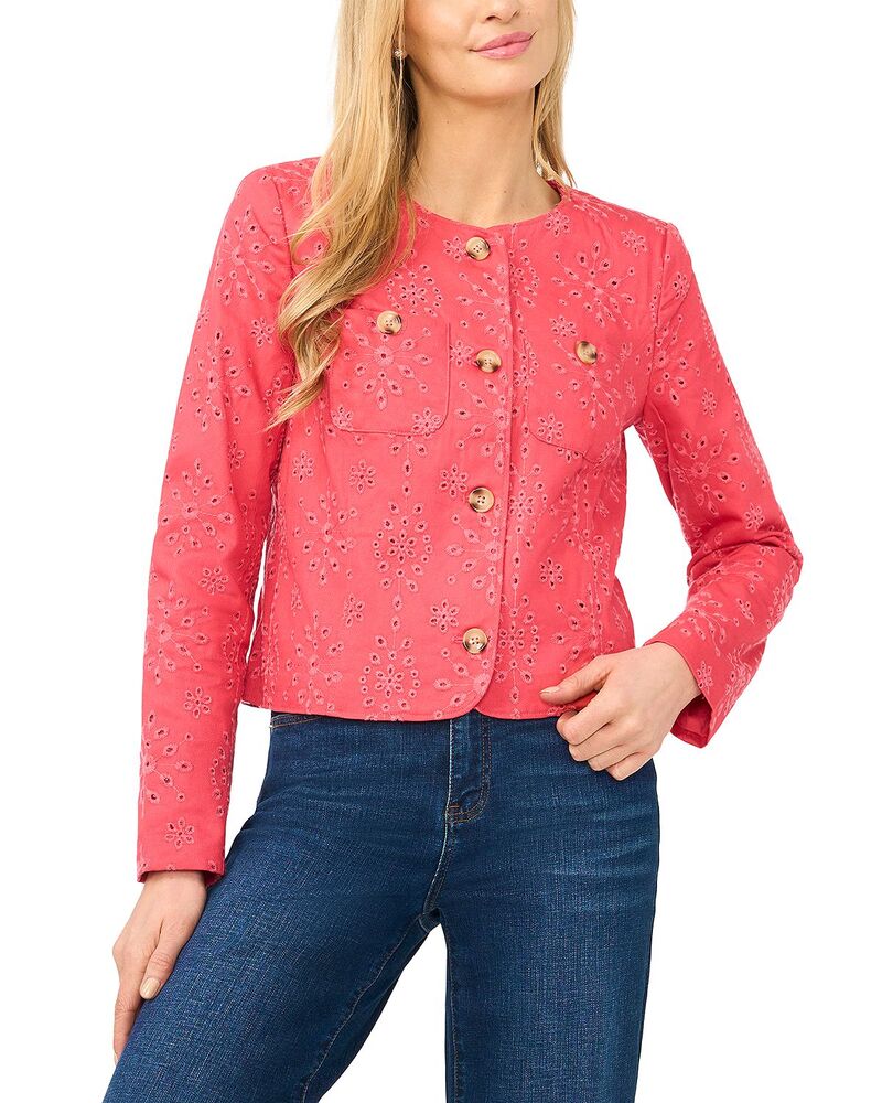 セセ レディース アウター 上衣・上衣 CeCe Collarless Eyelet Jacket Claret Red 赤いこと