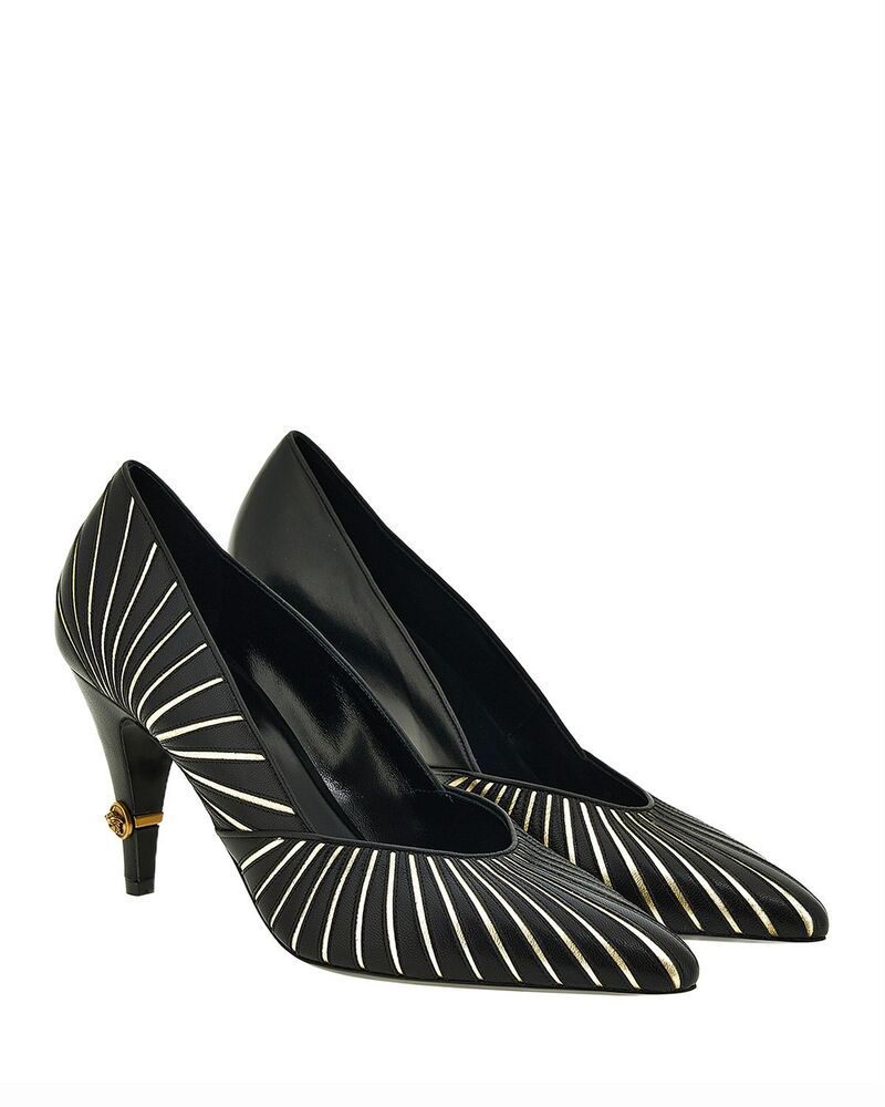 ヴェルサーチ レディース シューズ パンプス なめし革 Versace Women\u0027s Leather Pointed Pumps Black/Gold 黒いこと