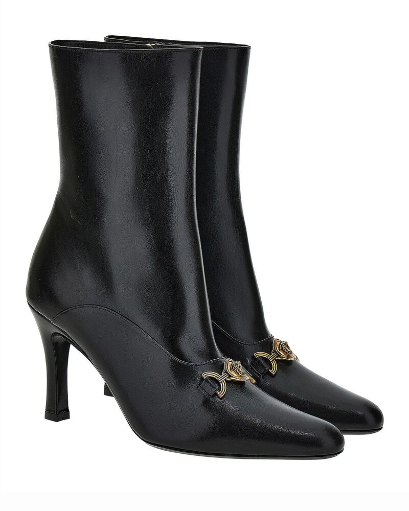 ヴェルサーチ レディース シューズ ブーツ・レインブーツ なめし革 Versace Women\u0027s Leather Boots Black/Gold 黒いこと