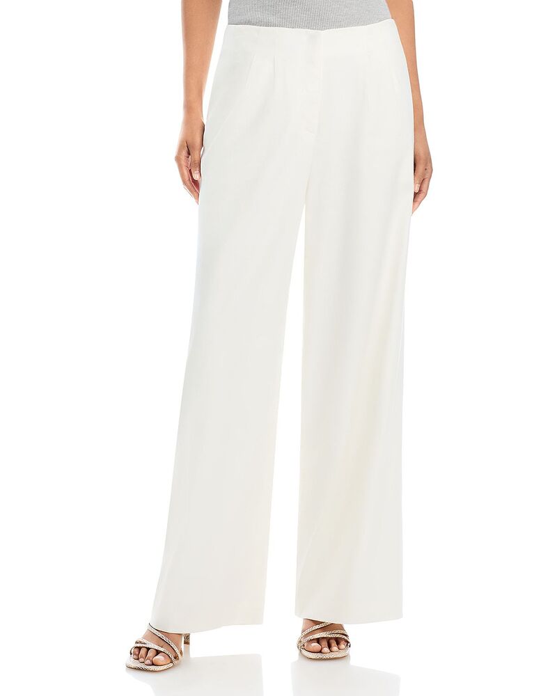 ダナ キャラン ニューヨーク州 レディース ボトムス 心地よいズボン下 ワイドレッグ 筋目 Donna Karanew York Pleated Wide Leg Pants Cream 皮膚軟化剤
