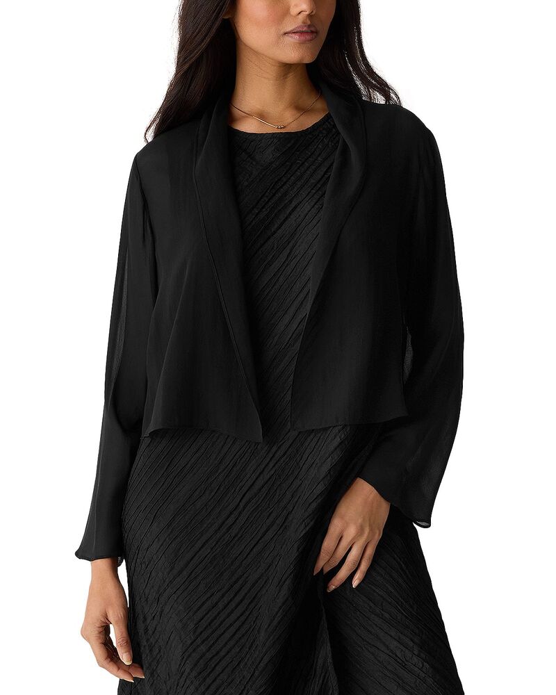 エイリーンフィッシャー レディース アウター 上衣・上衣 ジョーゼット シアー 地絹 Eileen Fisher Sheer Silk Georgette High Collar Short Jacket Black 黒いこと
