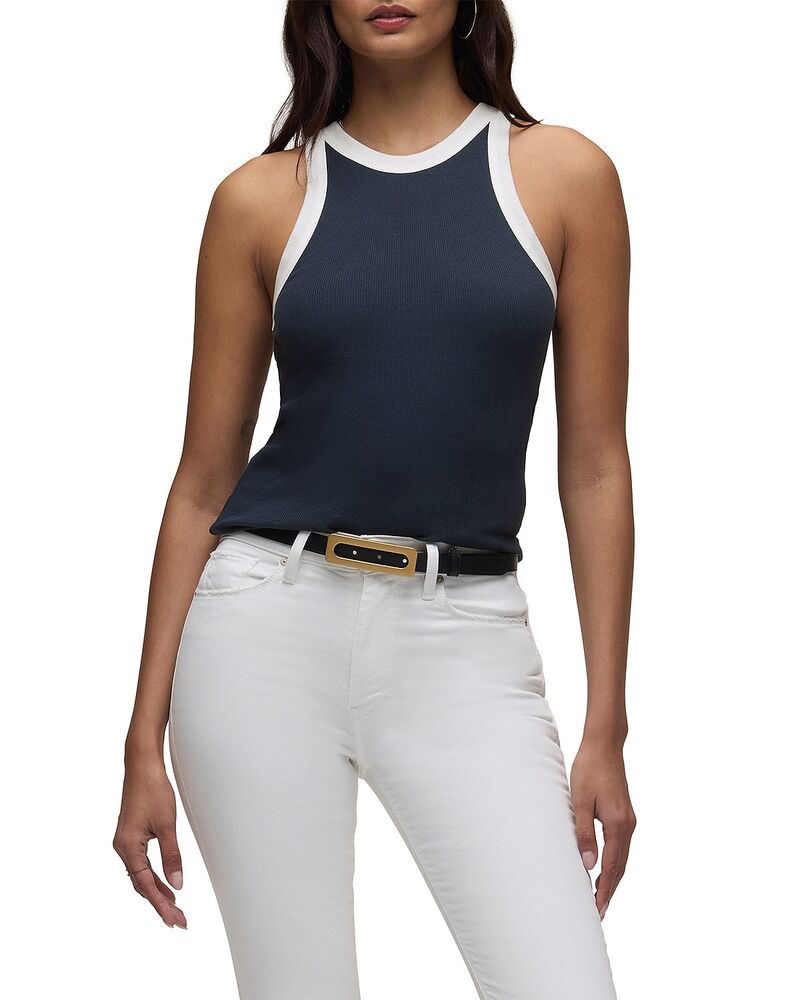 ハドソン レディース トップス 貯蔵タンクいの一番 肋材 Hudson Ribbed Racerback Tank Top Navy/white 白いこと