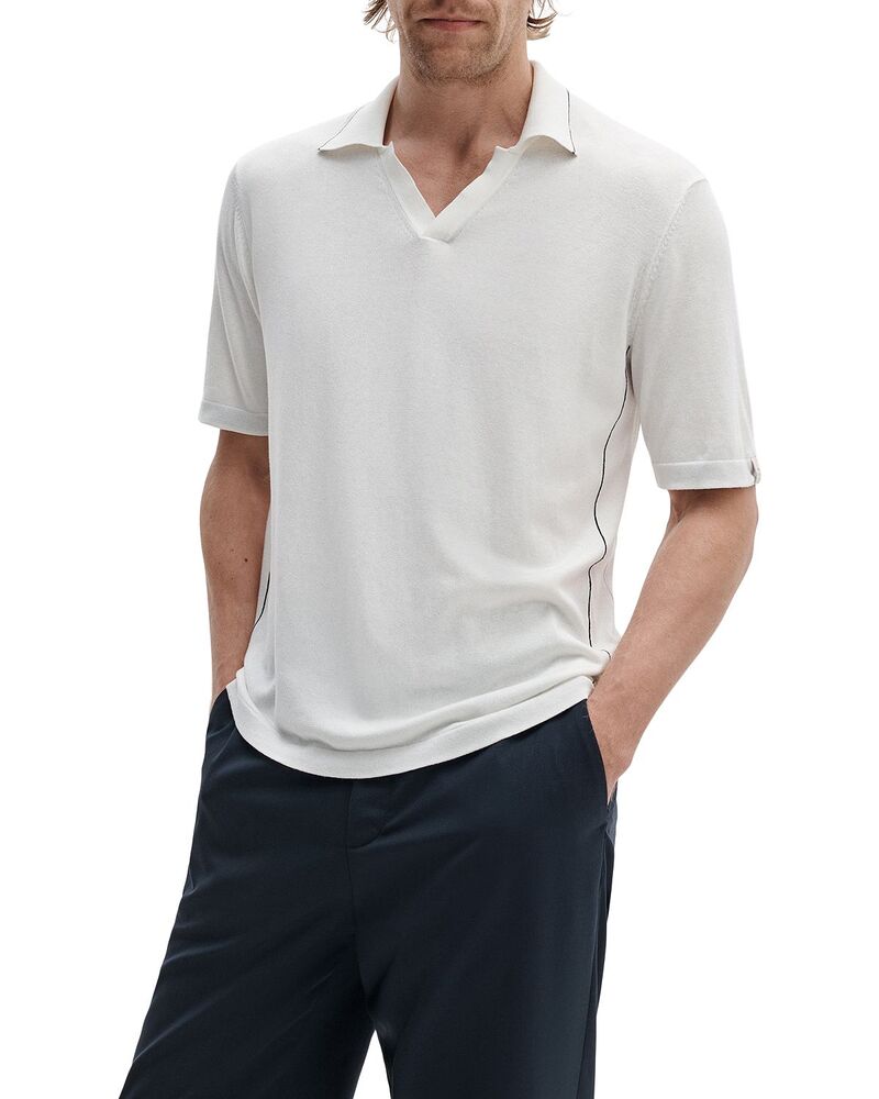 ラグアンドボーン メンズ トップス スポーツシャツ 絹地 rag \u0026 bone Conrad Johnny Collar Silk Blend Polo Shirt Chalk 車輪止め