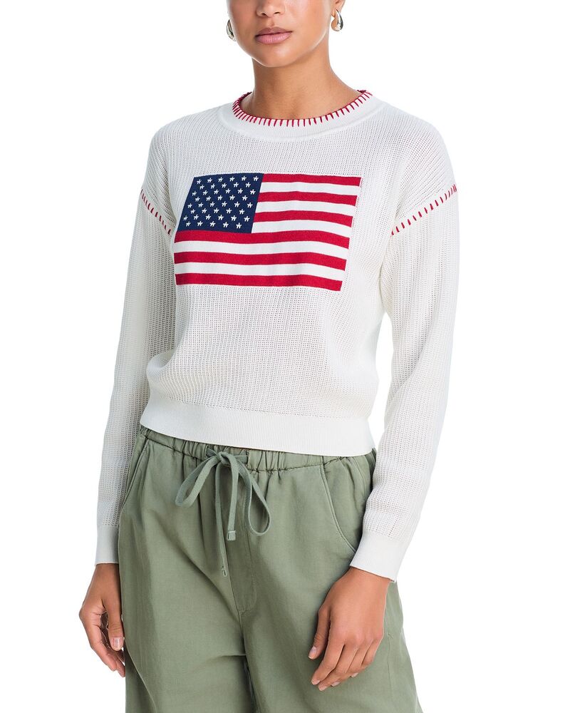 アクア レディース アウター 編み物・スウェーター AQUA Whipstitch Flag Sweater - Exclusive White 白いこと