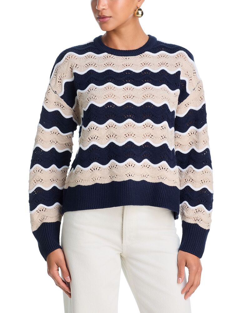 アクア レディース アウター 編み物・スウェーター AQUA Wavy Stripe Sweater - Exclusive Navy/Ivy 米国海軍