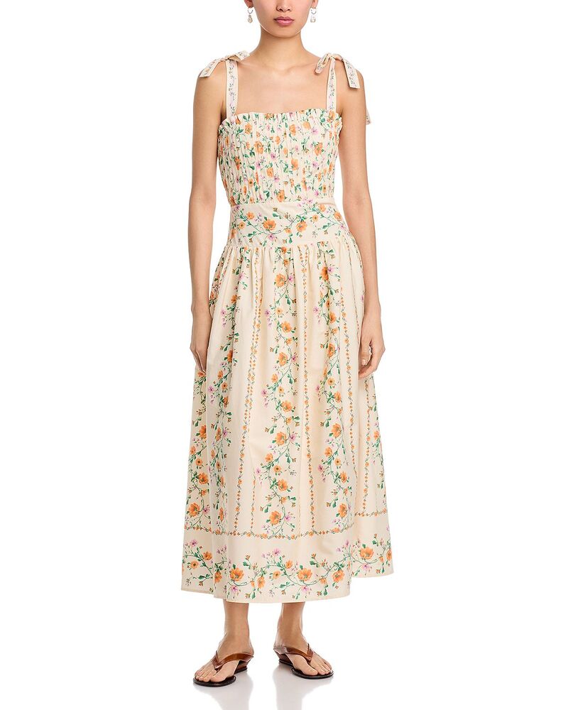 お月さまリバー レディース トップス 衣装 MIDI シャーリング Moon River Tie Strap Smocked Back Midi Dress Creamulti 皮膚軟化剤