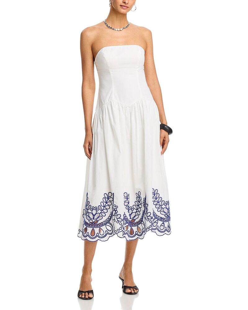 お月さまリバー レディース トップス 衣裳 MIDI ストラップレス Moon River Strapless Tube Top Eyelet Midi Dress White Multi 白いこと