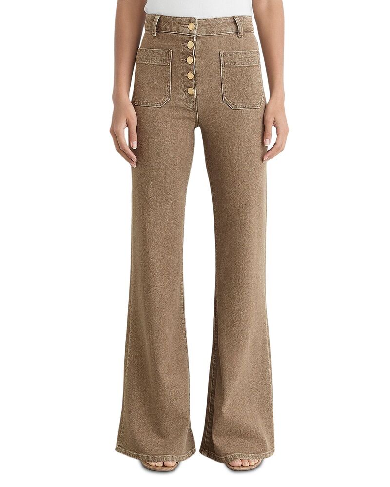 レイス レディース ボトムス デニムパンツ フレア プチ ジーンズ REISS Petites Cali Mid Rise Flare Leg Jeans in Light Brown ブラウン｜ReVida 店