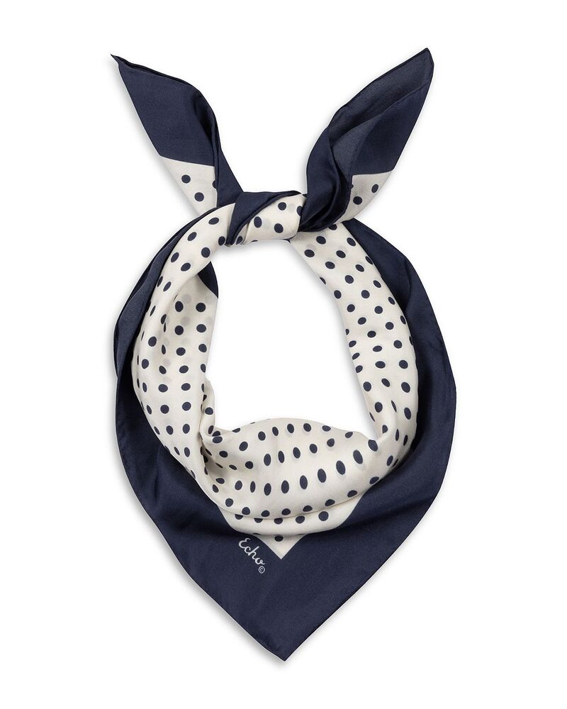 山びこ レディース 佩び物 消音装置・袈裟・えり巻き 絹地 Echo Pin Dot Silk Scarf Navy 米国海軍