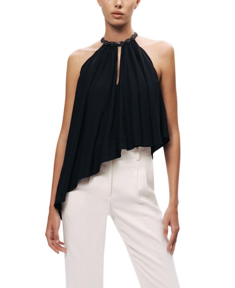 ノクチューン レディース トップス プルオーバー トップ ホルター NOCTURNEmbellished Halter Blouse Black 黒いこと