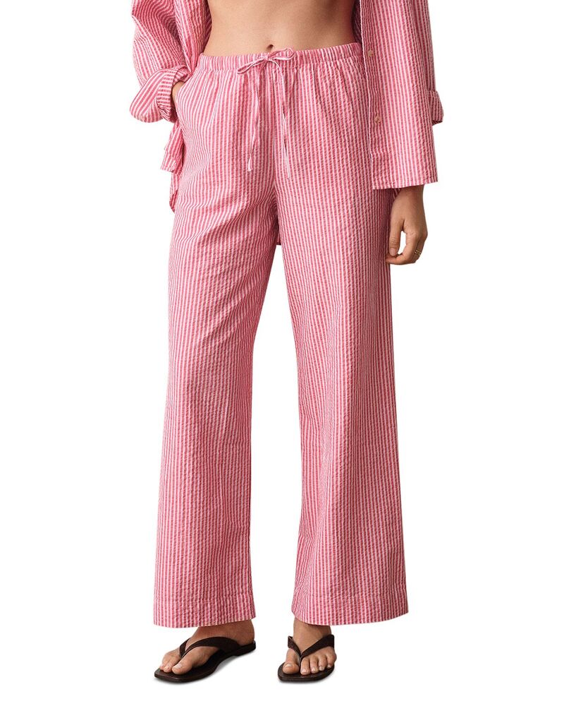 米国海兵隊員 座標軸 レディース ボトムス 心地よいズボン下 Marine Layer Josie Seersucker Drawstring Pants Pink Stripe さくら色