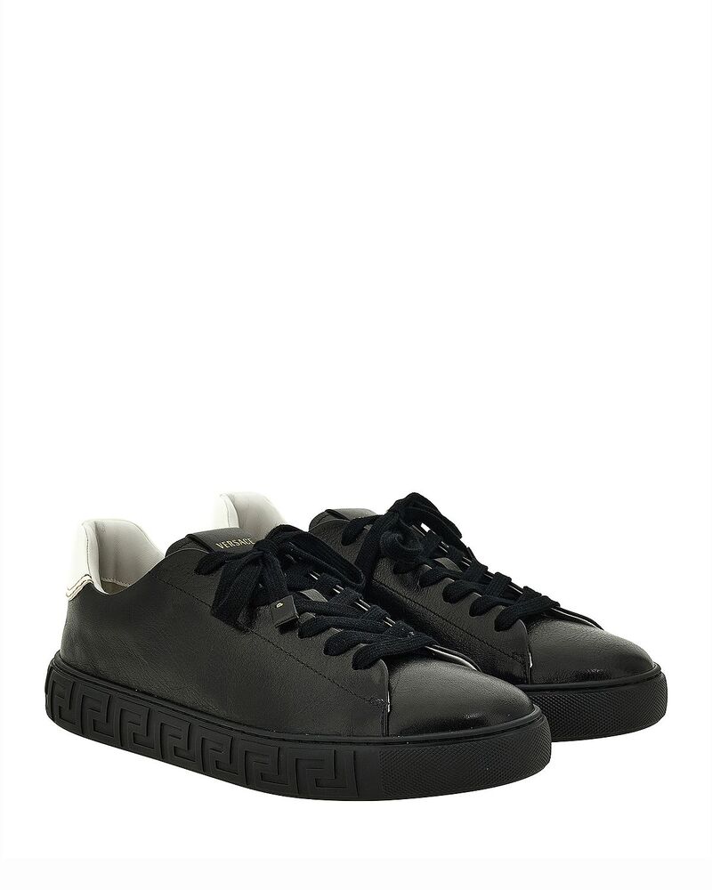 ヴェルサーチ メンズ シューズ スニーカー なめし革 Versace Men\u0027s Leather Sneakers Black/White 白いこと