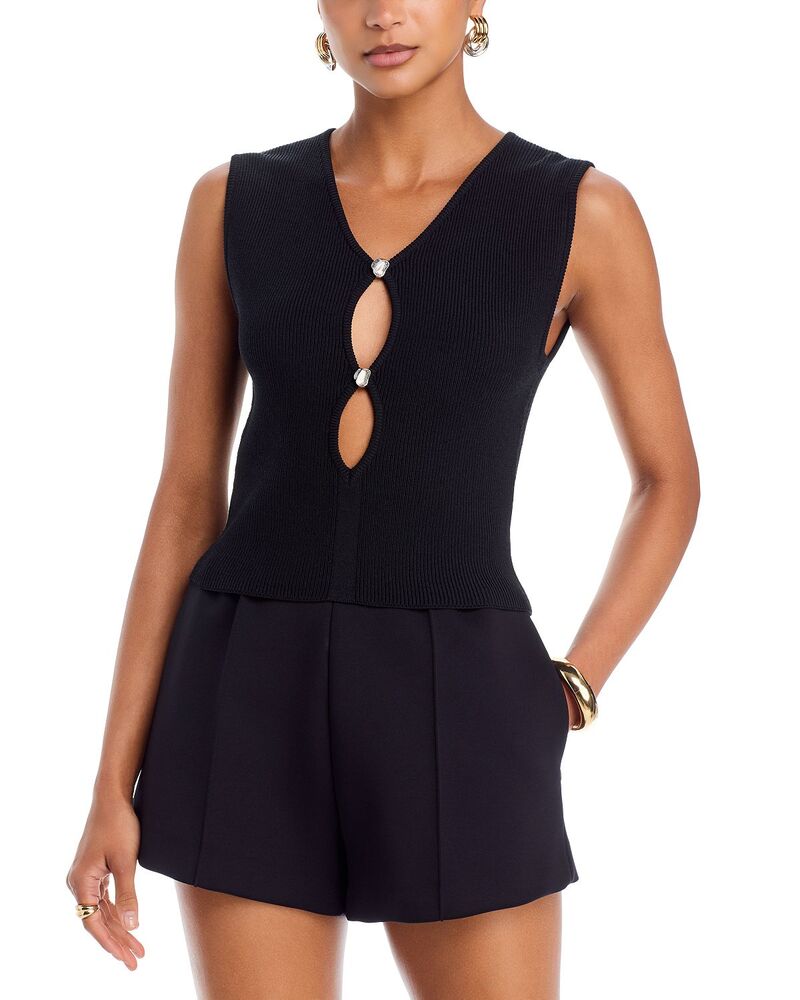 アクア レディース トップス 貯蔵タンクいの一番 編み物 AQUA Shine Knit Button Tank - Exclusive Black 黒いこと