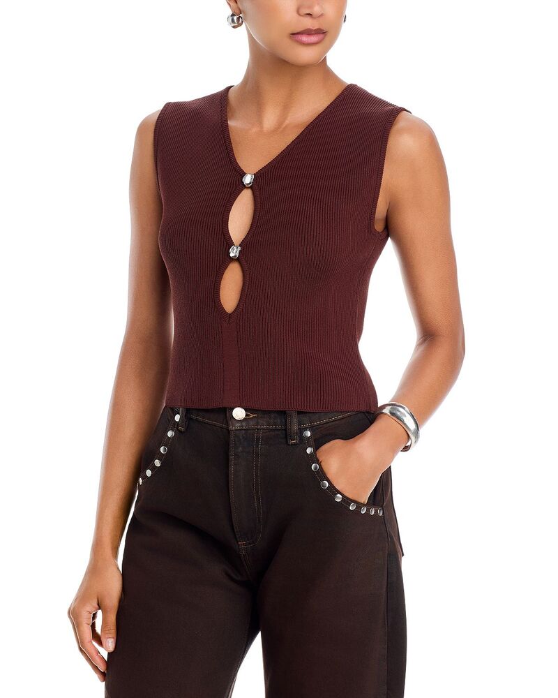 アクア レディース トップス 貯蔵タンクいの一番 編み物 AQUA Shine Knit Button Tank - Exclusive Rust 挙げ句の果て