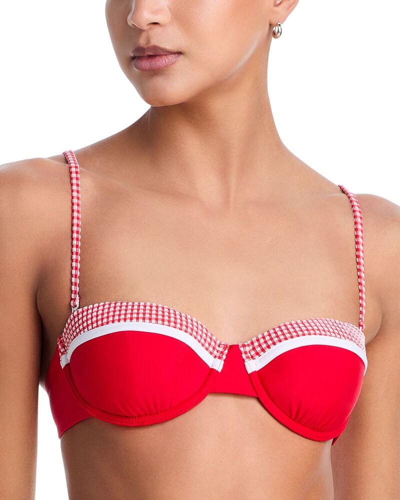 益荒男 アンド 縞模様 レディース 水泳着 いの一番のみ Solid \u0026 Striped The Liora Bikini Top Lipstick Red 赤いこと