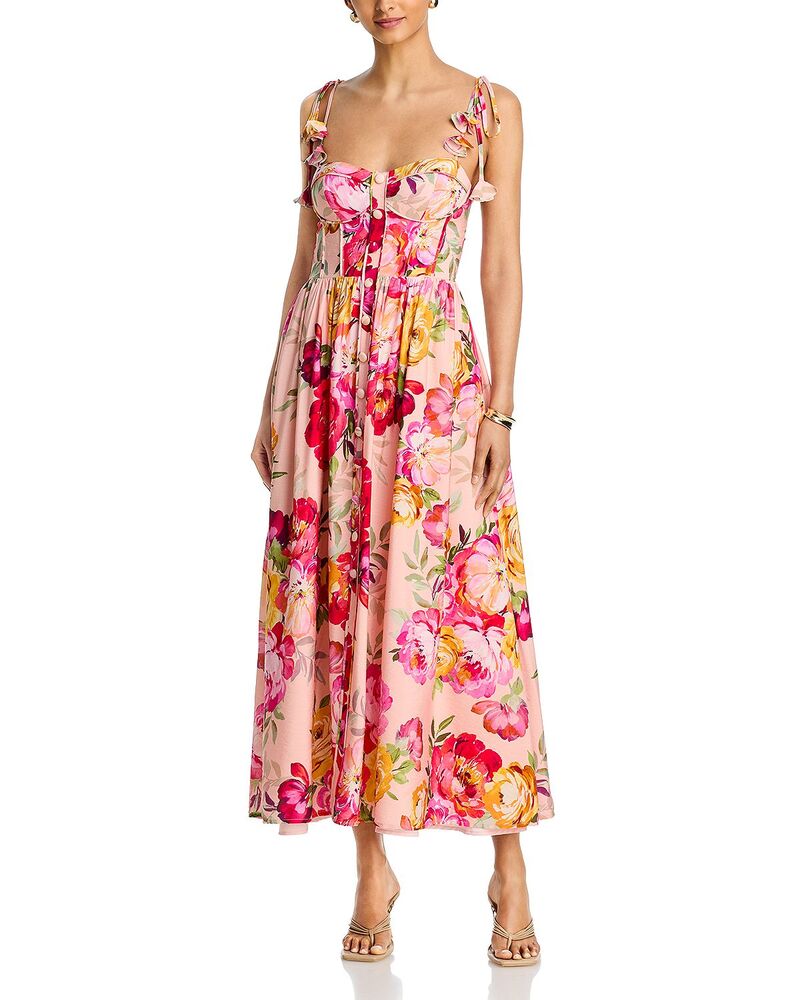 アクア レディース トップス 衣装 御花柄 MIDI 御花 AQUA Floral Corset Midi Dress - Exclusive Pink Multi サクラ色