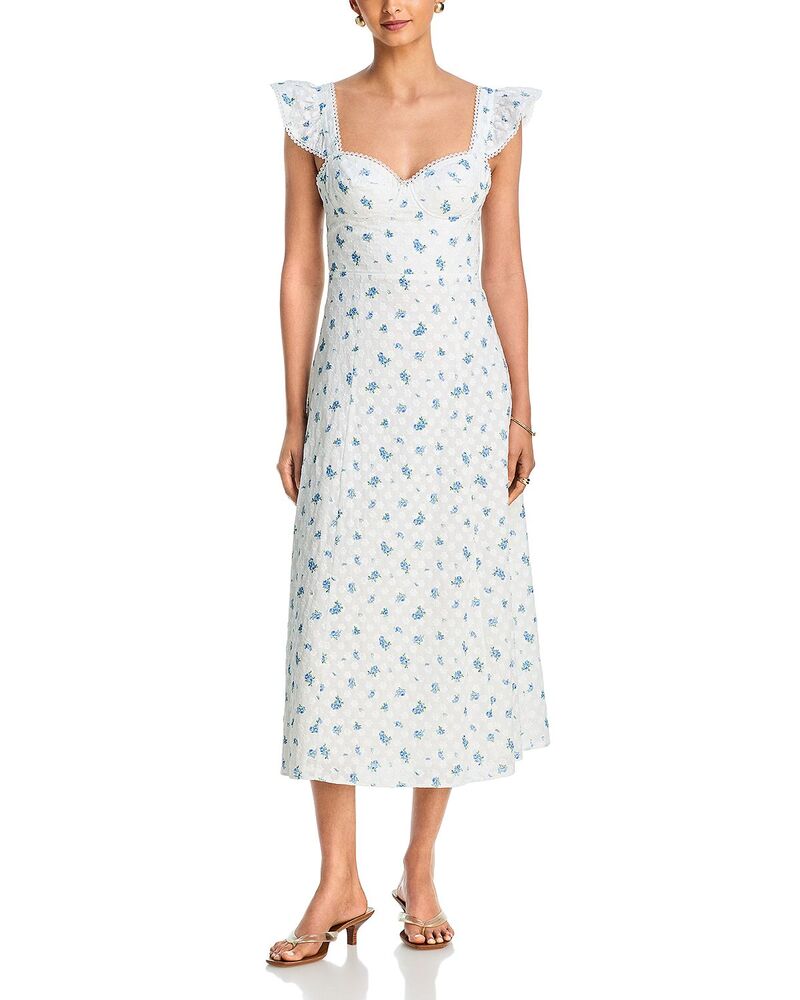 アクア レディース トップス 衣裳 お花柄 MIDI お花 AQUA Floral Eyelet Midi Dress - Exclusive Blue 青碧
