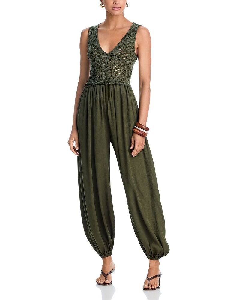 アクア レディース トップス 飛び降りる背広 AQUA Crochet Balloon Jumpsuit - Exclusive Olive オリーブ
