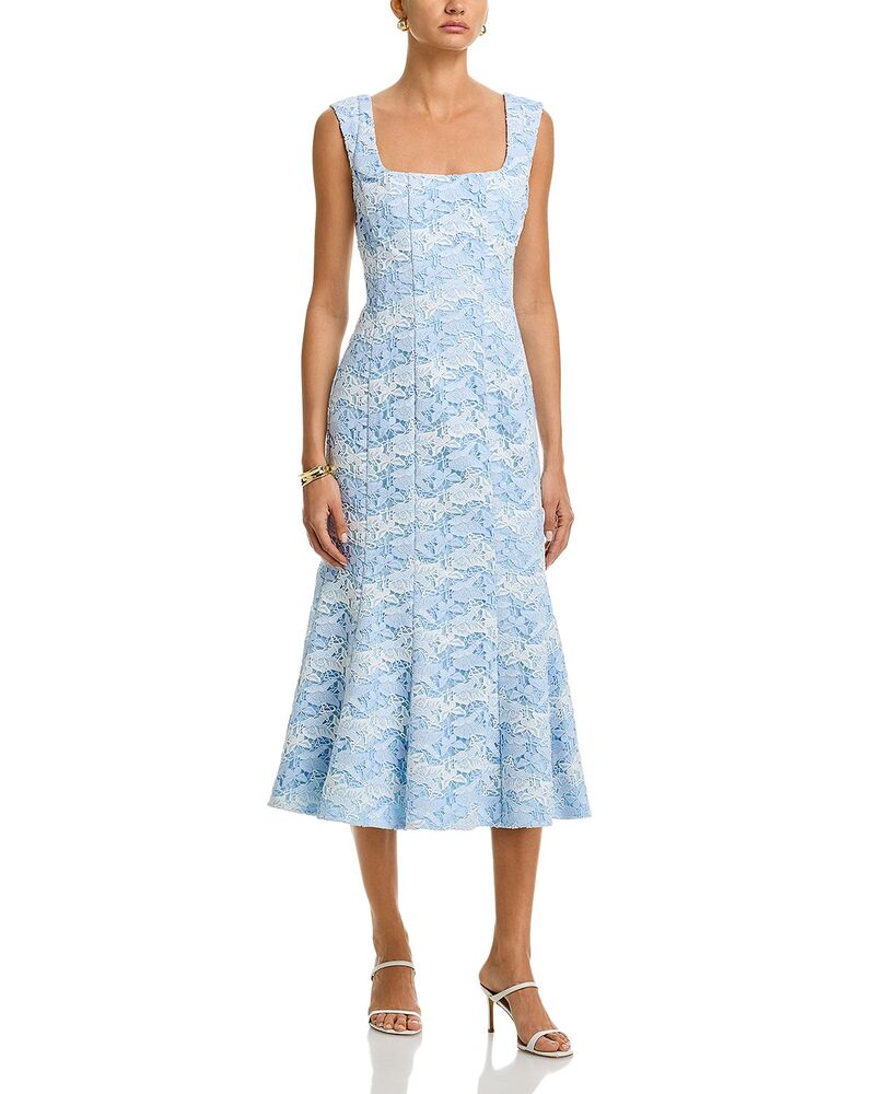 ミリー レディース トップス 衣裳 MIDI スピード競技 MILLY Meg Butterfly Lace Midi Dress White/blue 白いこと