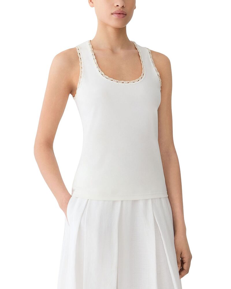 ラファイエットワンフォーエイト レディース トップス 貯蔵タンクとっ始め Lafayette 148 New York Crochetrim Scoop Neck Tank White 白いこと