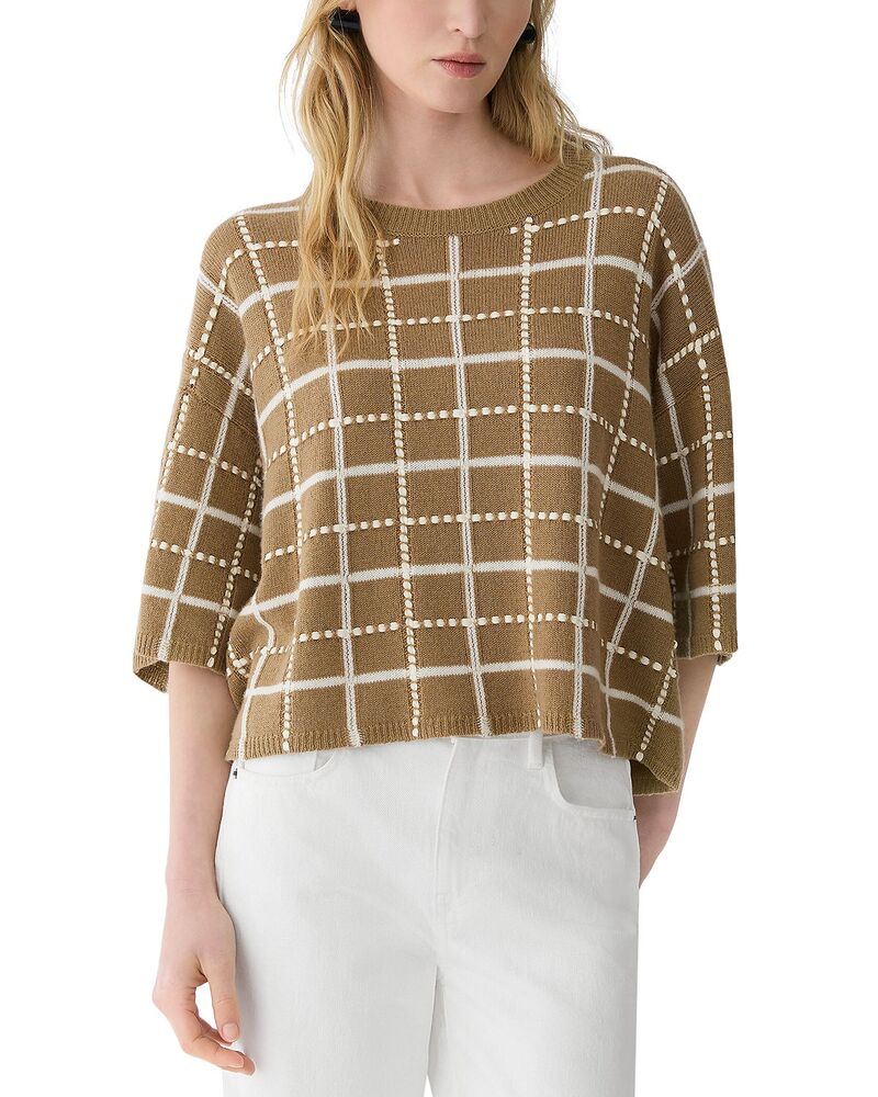 ラファイエットワンフォーエイト レディース アウター ニット・セーター Lafayette 148 New York Hand Embellished Grid Sweater Cadet Khaki Melange カーキ|ReVida 店