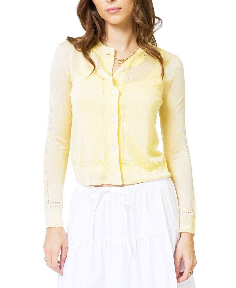 セントラルパークウェスト レディース アウター ジレー プルオーバー シアー Central Park West Women\u0027serena Sheer Pointelle Cardigan Sweater Yellow 黄色