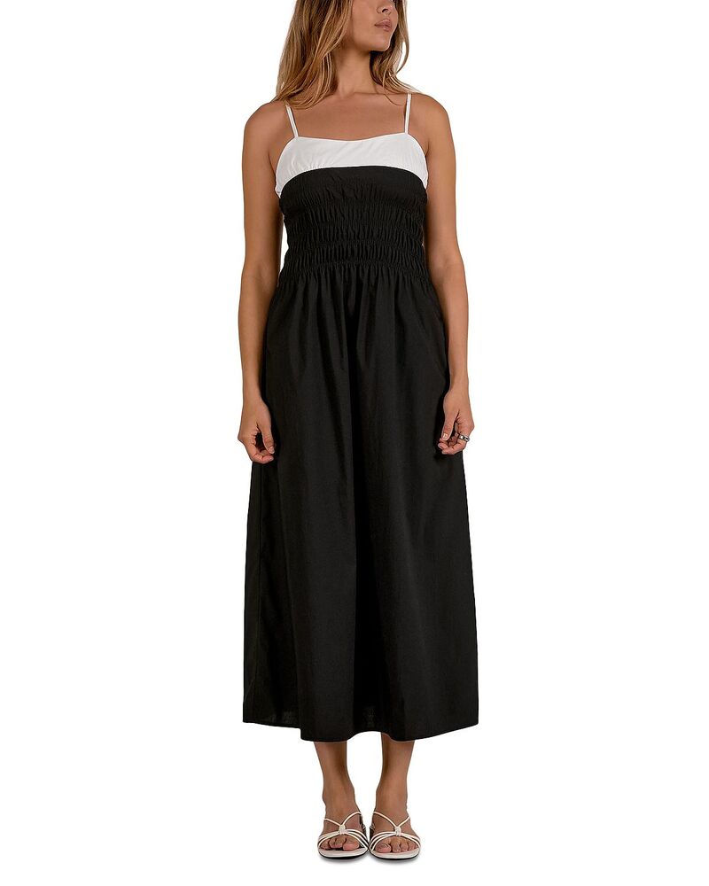 エラン レディース トップス 衣裳 色つや立ちはだかる マキシ Elan Colorblock Maxi Dress Black 黒いこと