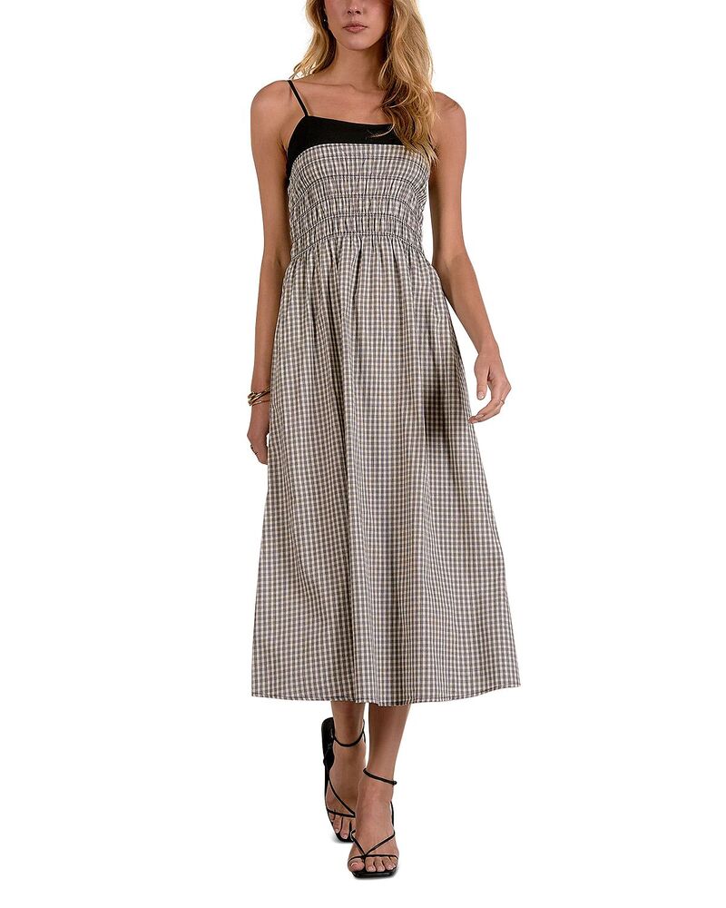 エラン レディース トップス 衣裳 色つや立ちはだかる マキシ Elan Colorblock Maxi Dress White Gingham 白いこと