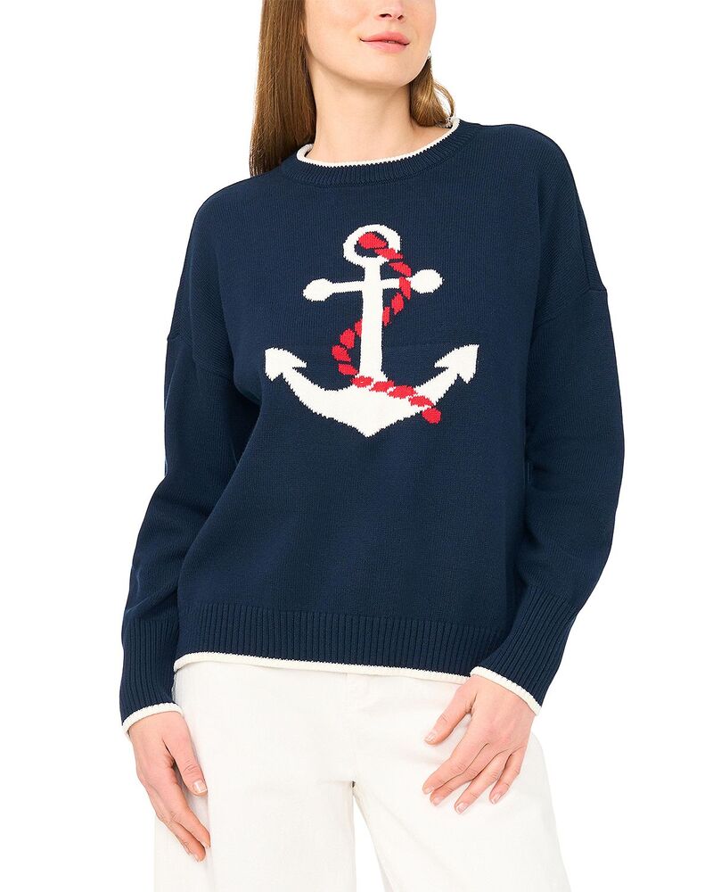 ヴィンスカムート レディース アウター 編み物・ティーシャツ 労働者の一団のど首 VINCE CAMUTO Anchor Motif Crewneck Sweater Classic Navy 米国海軍