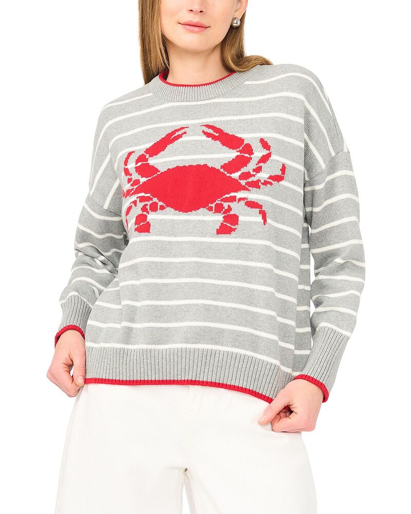 ヴィンスカムート レディース アウター 編み物・ティーシャツ 労働者の一団のど首 VINCE CAMUTO Striped Crab Motif Crewneck Sweater Light Heat 縞模様