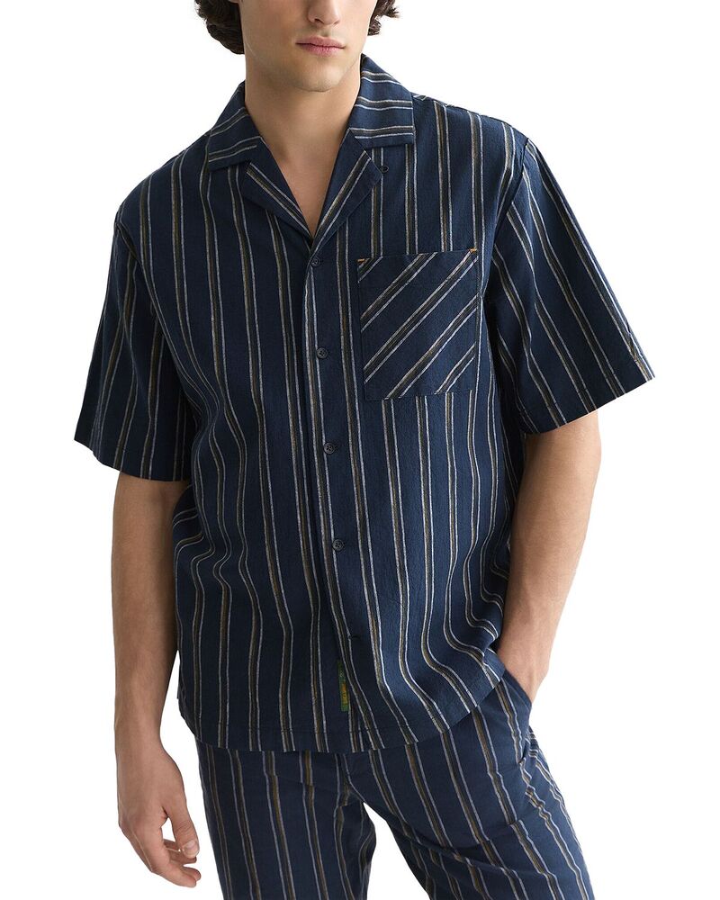 スコッチアンドソーダ メンズ トップス プルオーバー 伸び伸びする相応う リネン Scotch \u0026 Soda Relaxed Fit Stripe Linen Shirt Sky Captain 縞模様