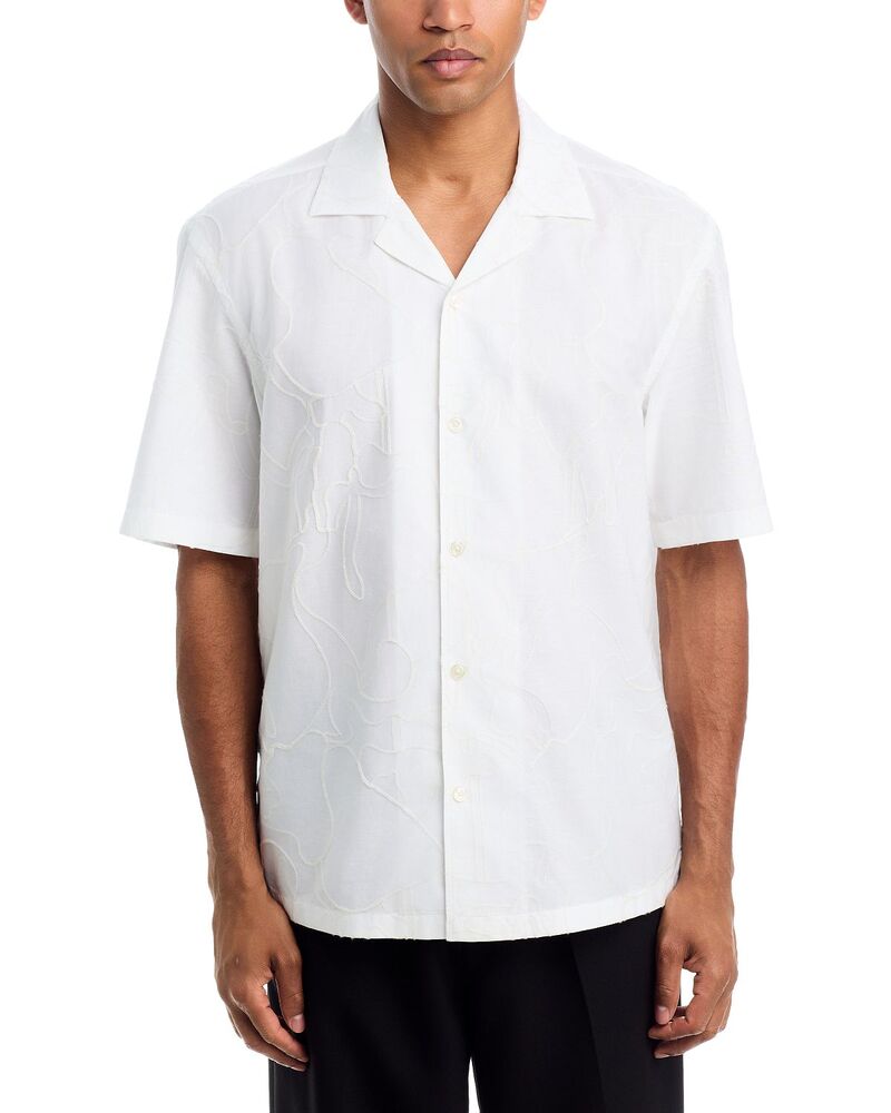 ボス メンズ トップス シャツ 刺繍 BOSS C-Lars Camp Collar Embroidered Shirt White ホワイト｜ReVida 店