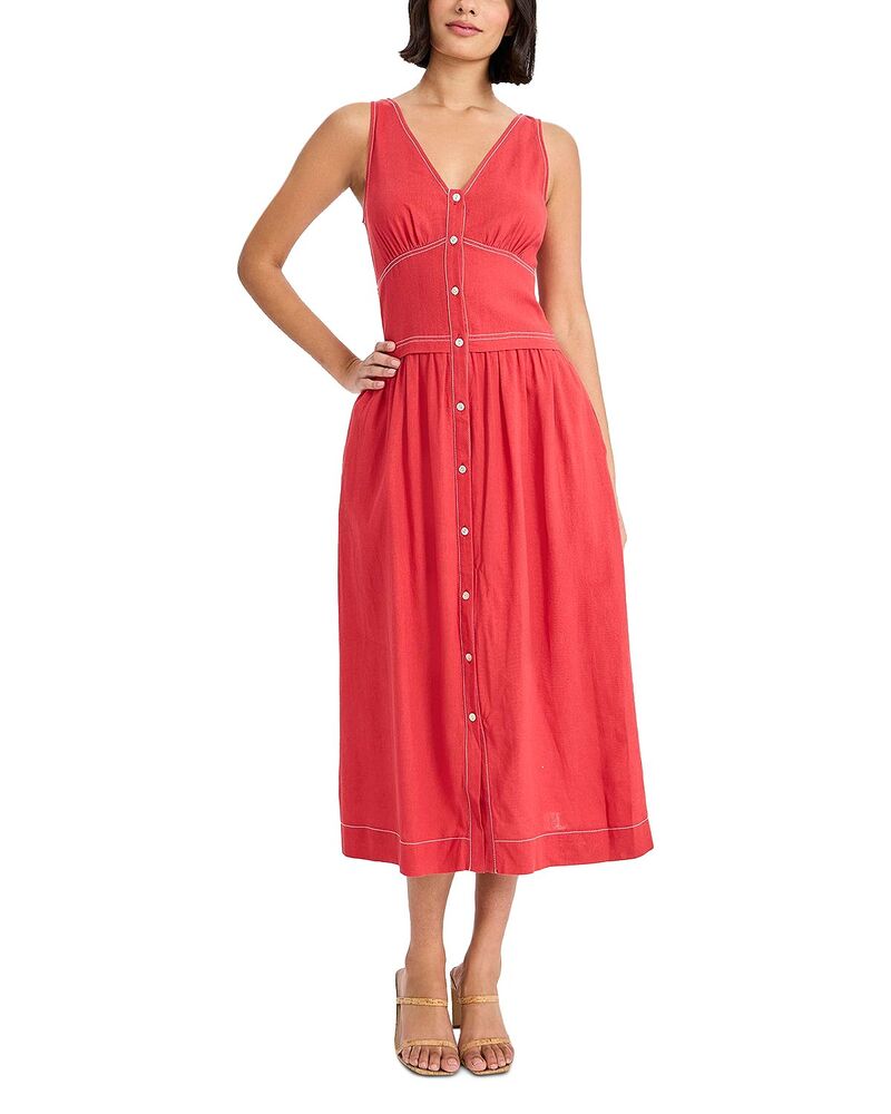 ドナモーガン レディース トップス 衣裳 Vのど首 MIDI ノースリーブ Donna Morgan Sleeveless V Neck Midi Dress Cardinal Red 赤いこと