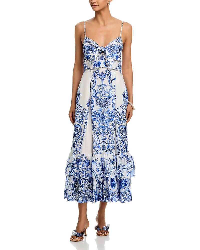 キャミラ レディース トップス 衣裳 フラウンス 絹地 Camilla Silk Ruffled Hem Dress Ceramic Panoramic