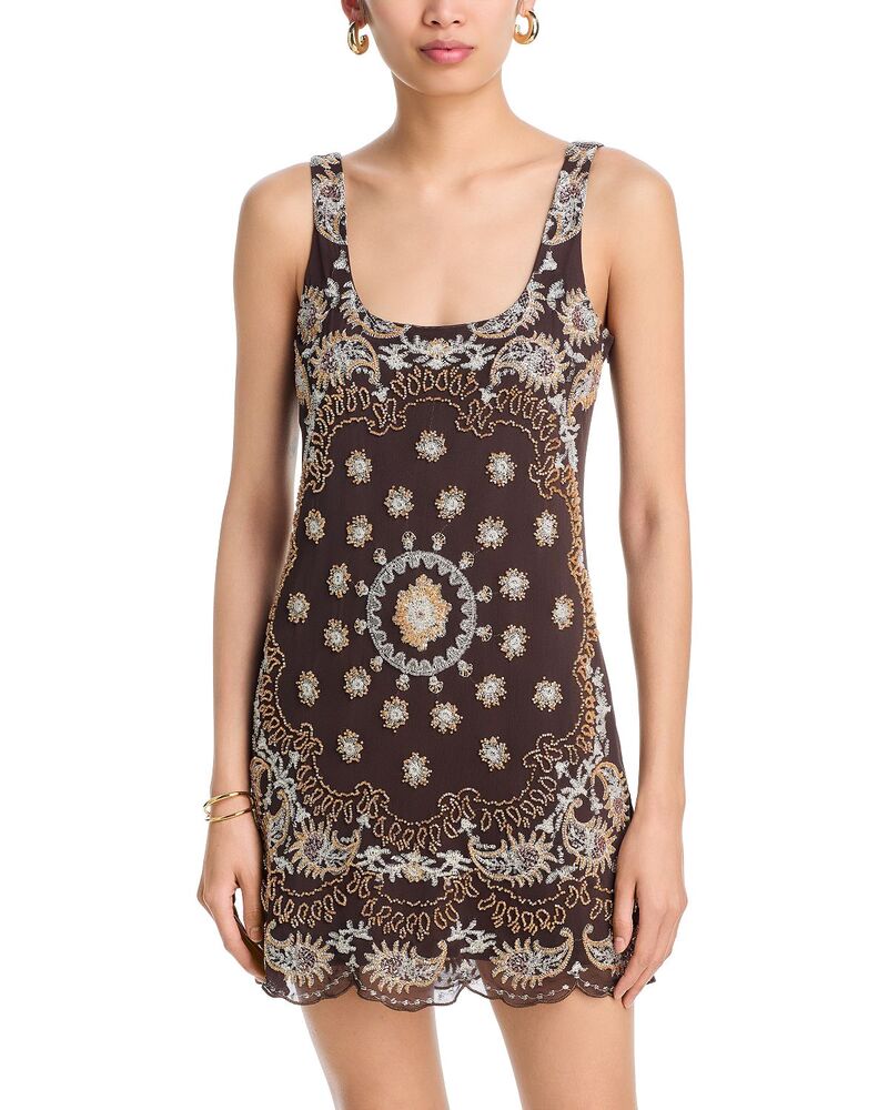 アクア レディース トップス 衣装 ミニ AQUA Beaded Mini Dress - Exclusive Brown 赤銅色